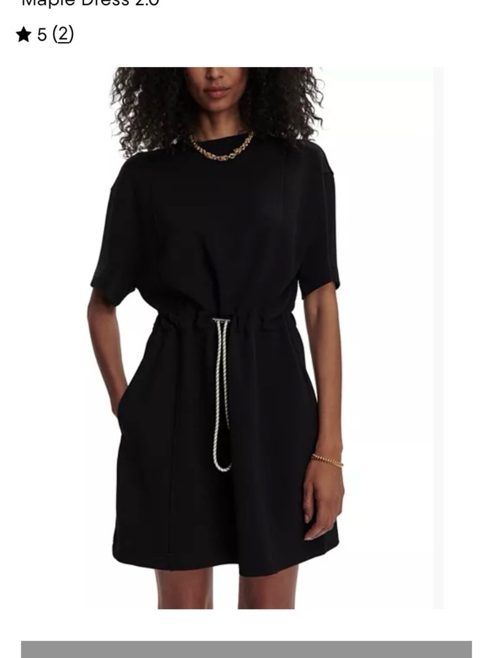 Varley Maple II Black Crewneck Tunic/Dress with White Drawcord
